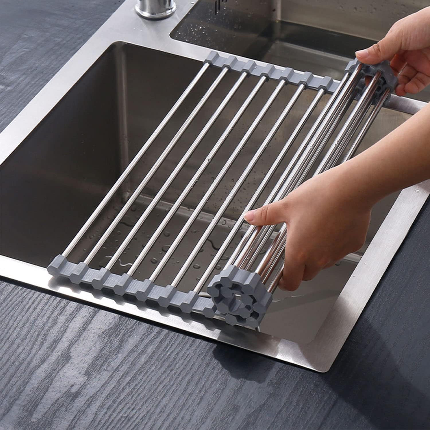 Abtropfgestell – 1 Stück – Grauer Edelstahl – Klappbar Und Abnehmbar – Für Küche Und Spüle – 43 X 35 Cm