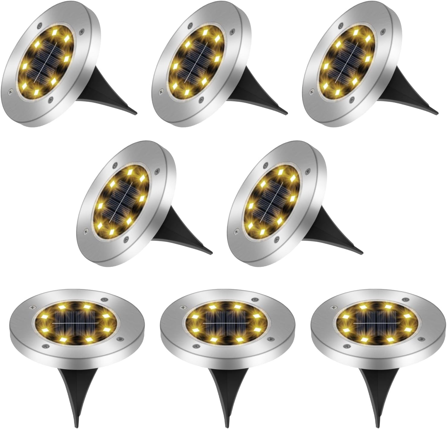 8er-set Solar-einbaustrahler – Edelstahl – Ip65 Wasserdicht – 8 Warmweiße Leds – Für Garten, Einfahrt Und Terrasse