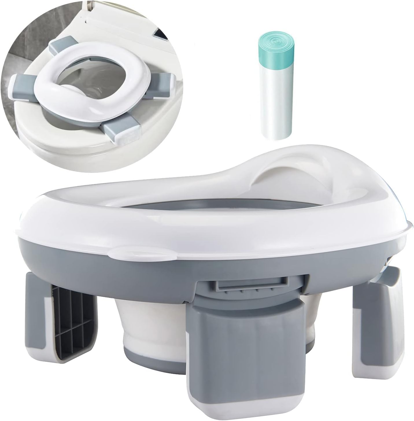 Klappbarer Kindertoilettensitz – 1 Stück – Strapazierfähiger Kunststoff – Spritzwassergeschützt – Für Reisen Und Zuhause – Grau