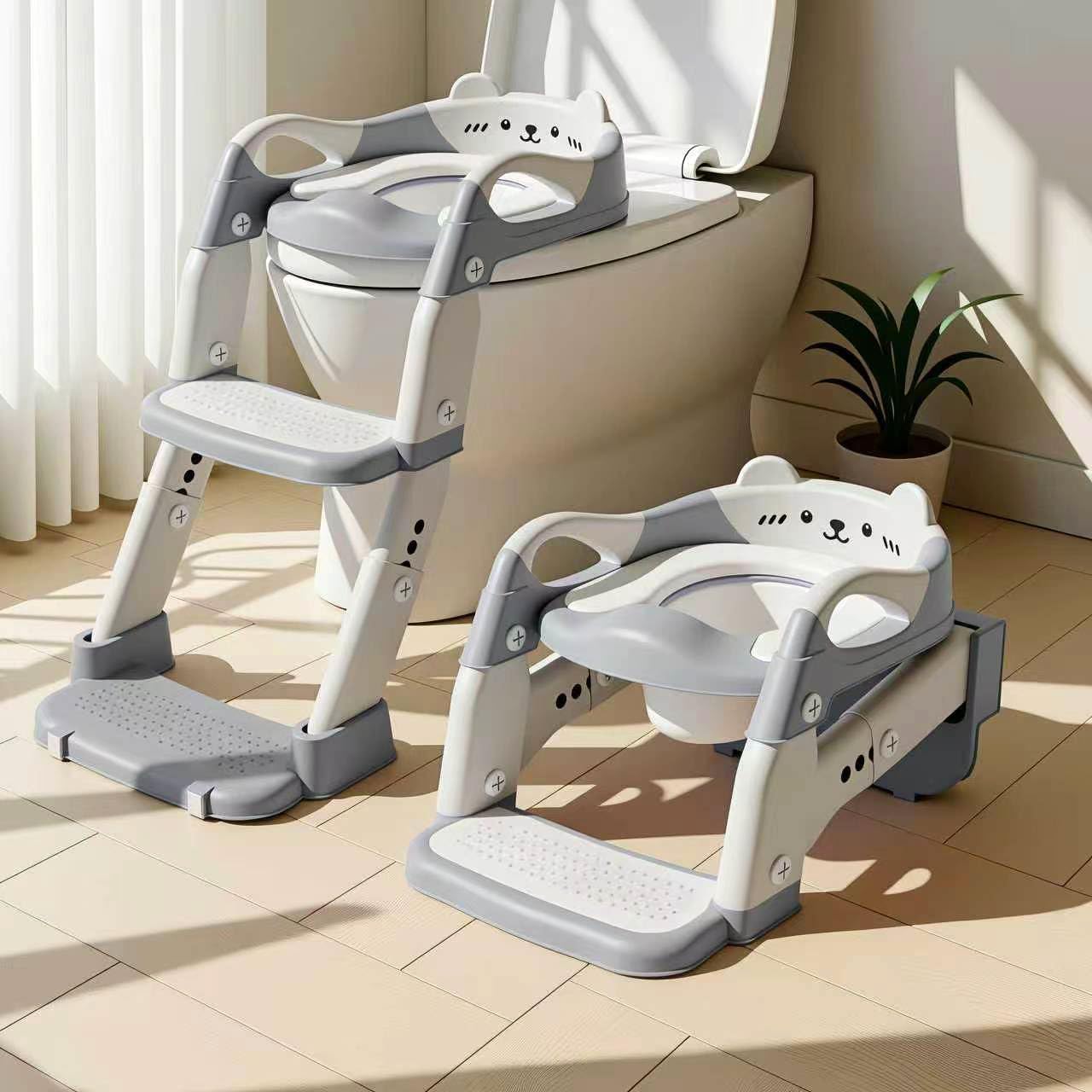 3-in-1-kindertoiletten-verkleinerer – Verstellbarer Sitz Mit Rutschfestem Tritthocker – Spritzschutz – Fürs Töpfchentraining – Grau