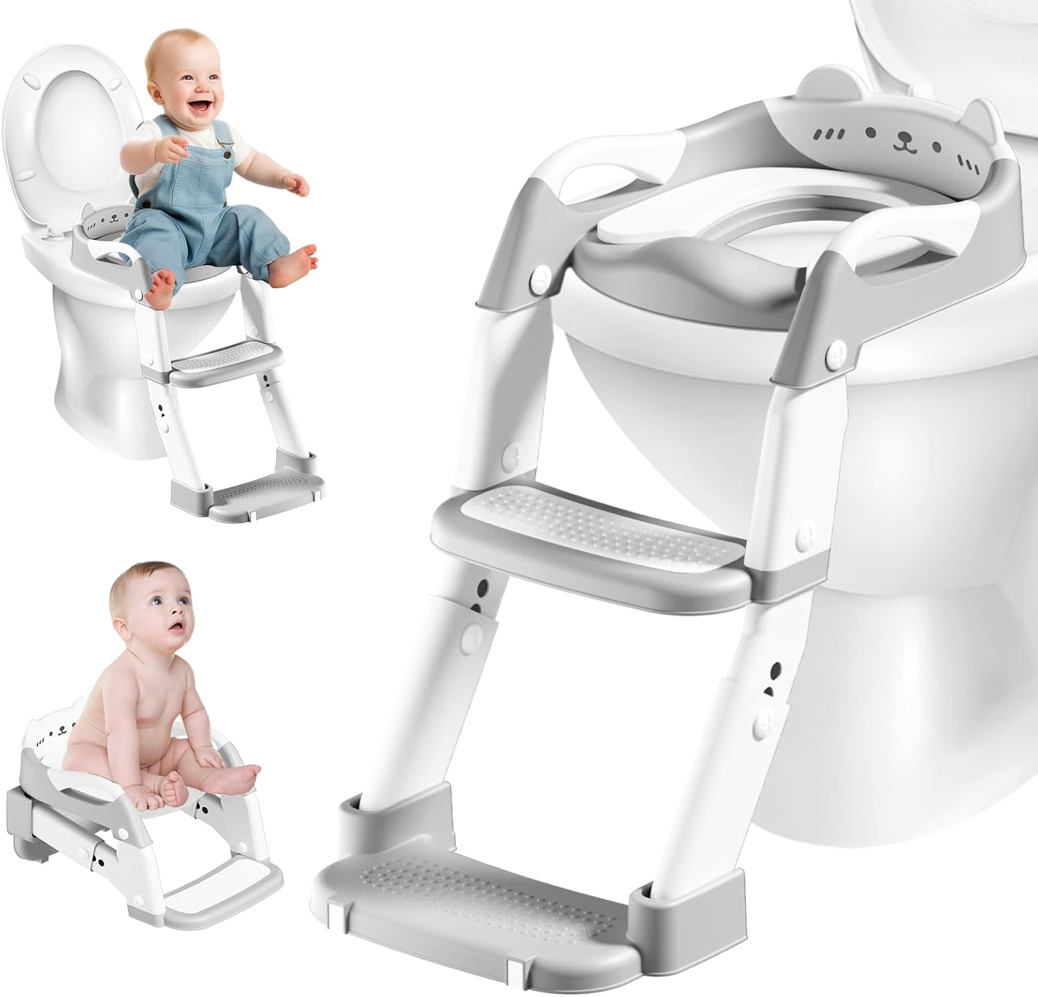 3-in-1 Kinder-wc-sitzverkleinerer Mit Tritthocker – Höhenverstellbar – Kunststoff Und Pvc – Rutschfest Und Faltbar – Für Vuo-wcs – Grau