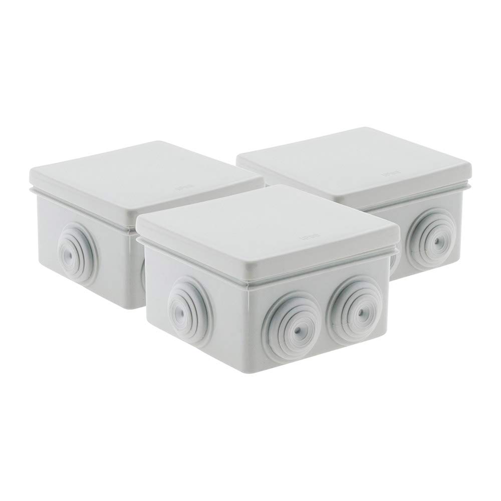 Anschlussdose – 3er-pack – Grauer Kunststoff – Wasserdicht (ip55) – Für Außenverkabelung – 80 X 80 X 46 Mm