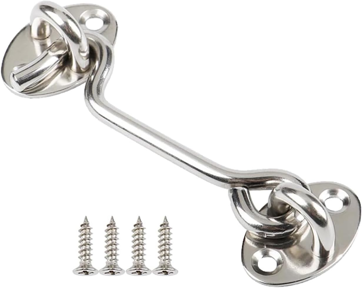 Sturmhaken Aus Edelstahl – Kabinenhaken Mit Ösenverschluss – Schrankriegel, Scheunentorhaken, Türhaken Mit Ösenverschluss – Silber – 10,2 Cm – 1