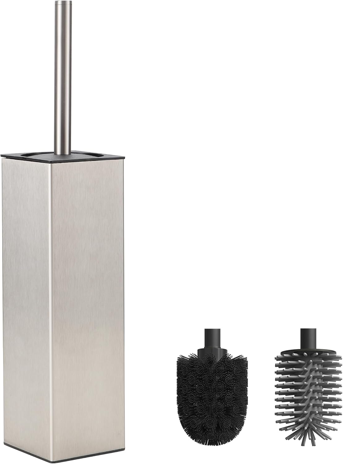 Silberne Toilettenbürste Aus Metall – 1 Halter Mit 2 Bürstenköpfen – Robustes Aluminium – Freistehendes, Quadratisches Design – Für Moderne Badezimmer – Satinierte Oberfläche