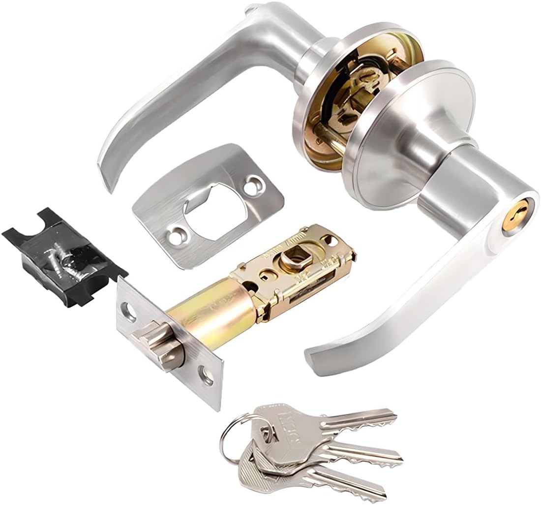 Innentürgriff Mit Schloss – 1 Set – Silberlegierung – Schlüssel- Und Knaufschloss – Für Zuhause, Büro, Hotel – 60/70-mm-riegel