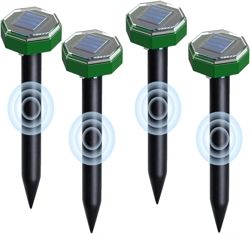 Ultraschall-solar-maulwurfsabwehrgerät – 4er-pack – Abs Und Aluminium – Wasserdicht (ip66) – Garten Und Rasen – Grau