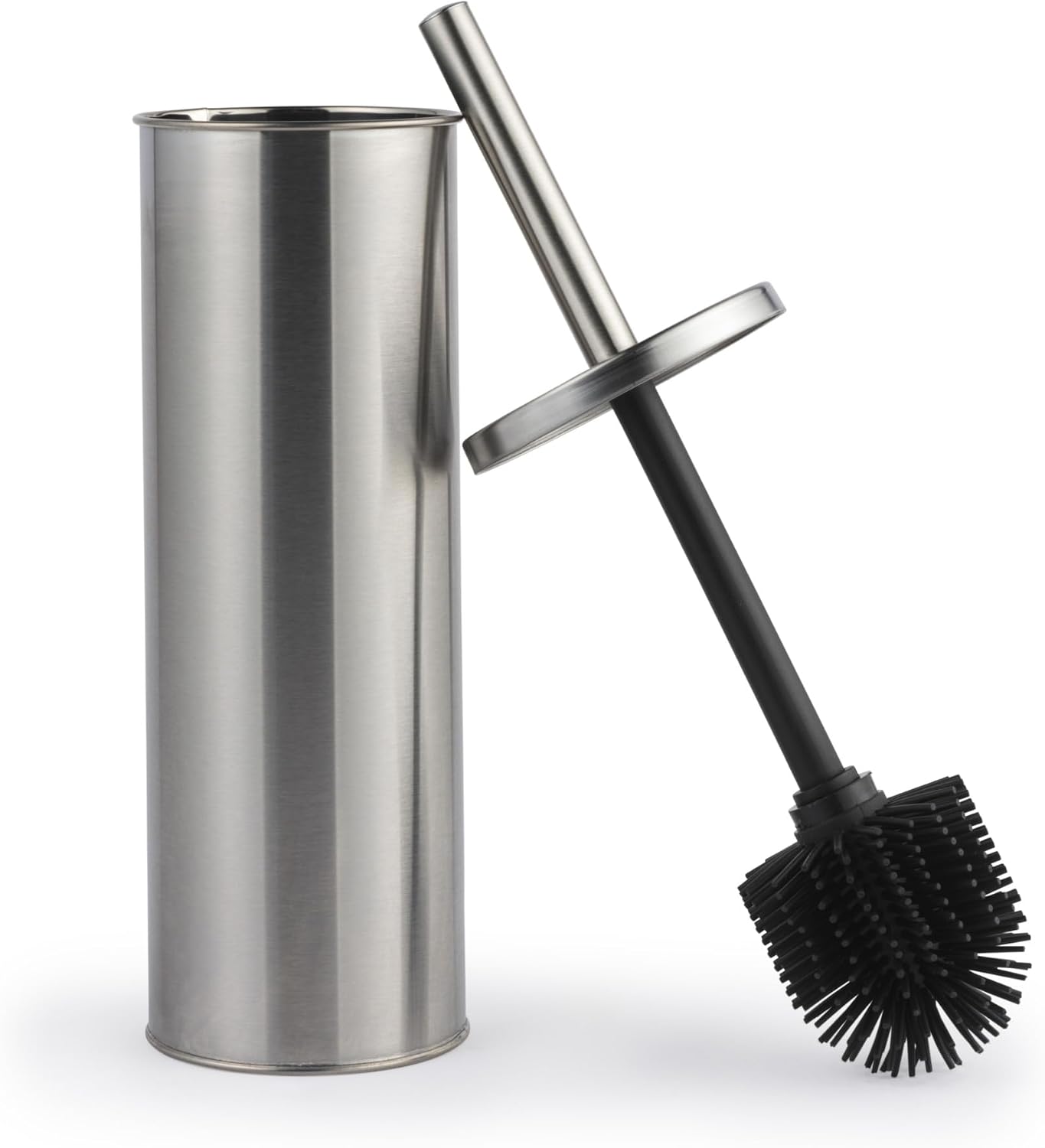 Wc-bürste Mit Halter – 1 Set – Edelstahl Und Silikon – Hygienische, Spritzwassergeschützte Reinigung – Für Moderne Badezimmer – Diskretes, Geschlossenes Design
