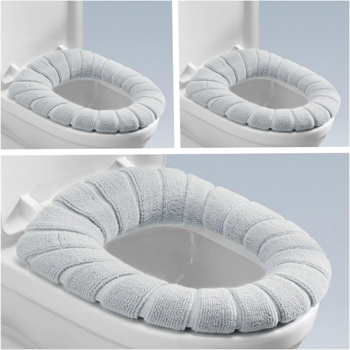 Wc-sitzbezug – 3er-set – Weicher, Dehnbarer Plüsch – Antibakteriell Und Wärmeisolierend – Für O-förmige Und Eckige Wcs – Grau, 42 X 33 Cm