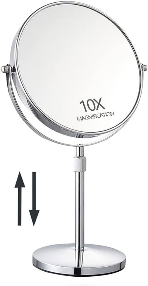Doppelseitiger Kosmetikspiegel – 1 Stück – Verchromtes Metall – 1-fache/10-fache Vergrößerung, Verstellbar – Für Badezimmer Und Schminktisch – Höhe 35,6 Bis 43,2 Cm