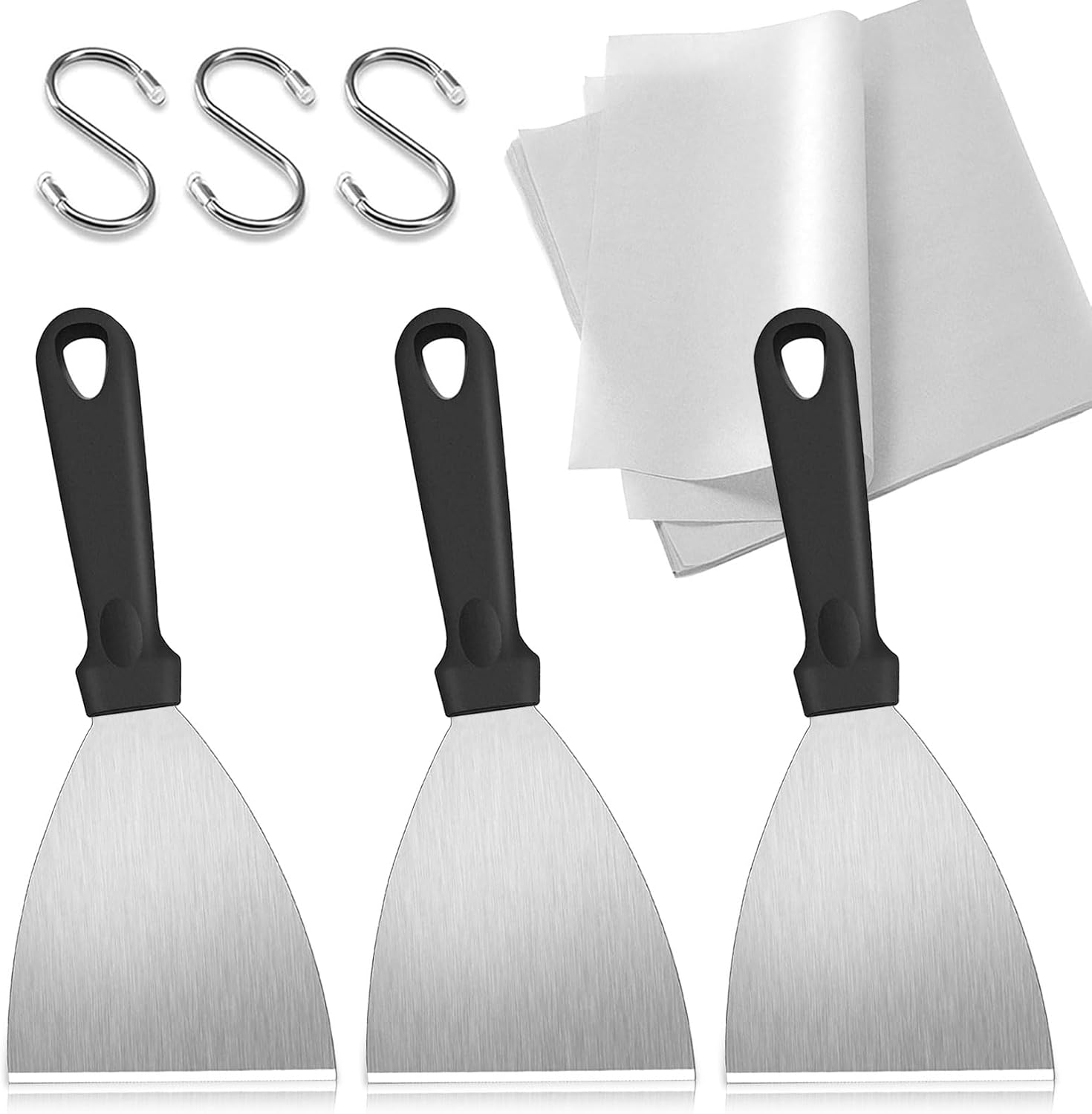 Hamburger-wender – 3er-set – Edelstahl Und Kunststoff – Scharfe Und Ergonomische Kante – Für Grill Und Teppanyaki – 23 X 9,7 Cm