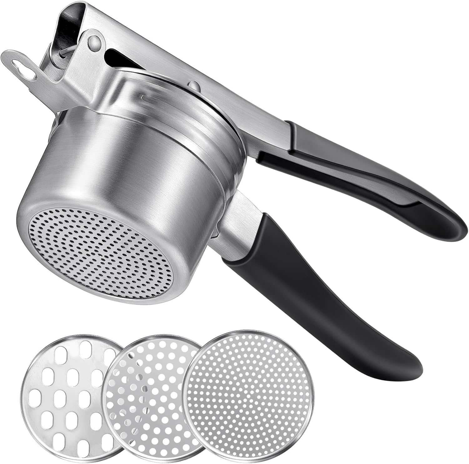 Kartoffelstampfer Aus Edelstahl – 3 Siebe – Edelstahl – Einstellbare Konsistenz – Für Den Täglichen Gebrauch – 28 Cm