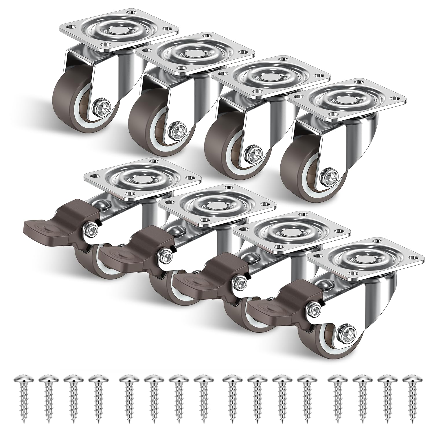 Möbelrollen – 8er-set – Tpr – Tragkraft 80 Kg – Mit Bremse – Für Sofa, Tisch, Stuhl – 25 Mm