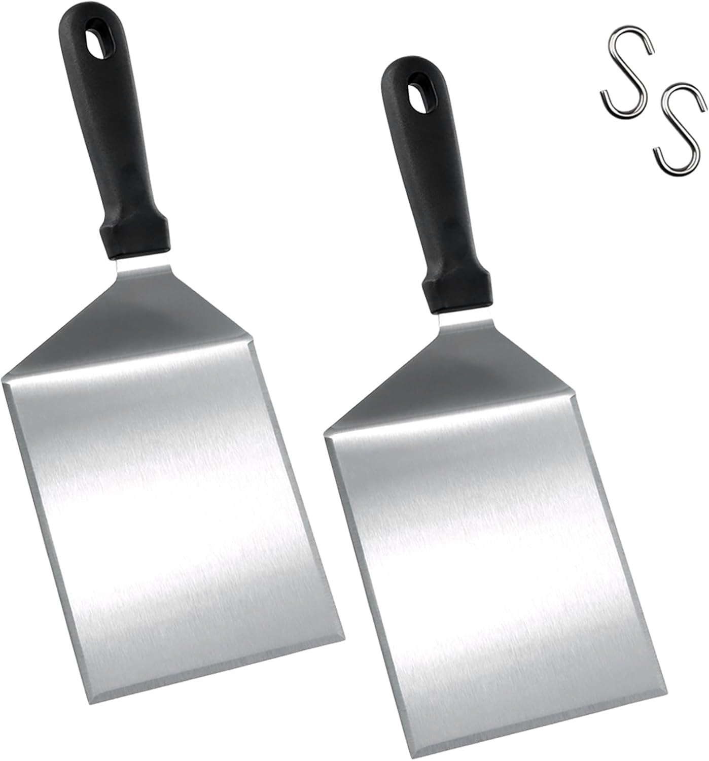Plancha-spatel Aus Edelstahl – 2er-set – Edelstahl – Abgeschrägte Kante – Zum Grillen Und Kochen – Ergonomischer Griff