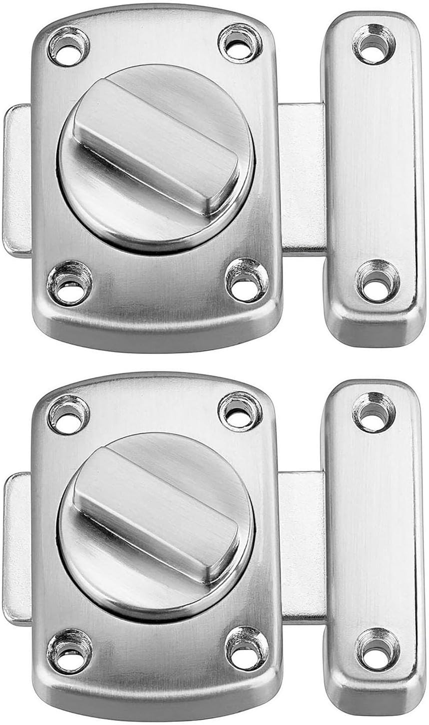 Set Mit 2 Badezimmertürriegeln – Gebürsteter Edelstahl – Sicherer Drehmechanismus – Für Toiletten Und Fenster – Silber, 55 Mm