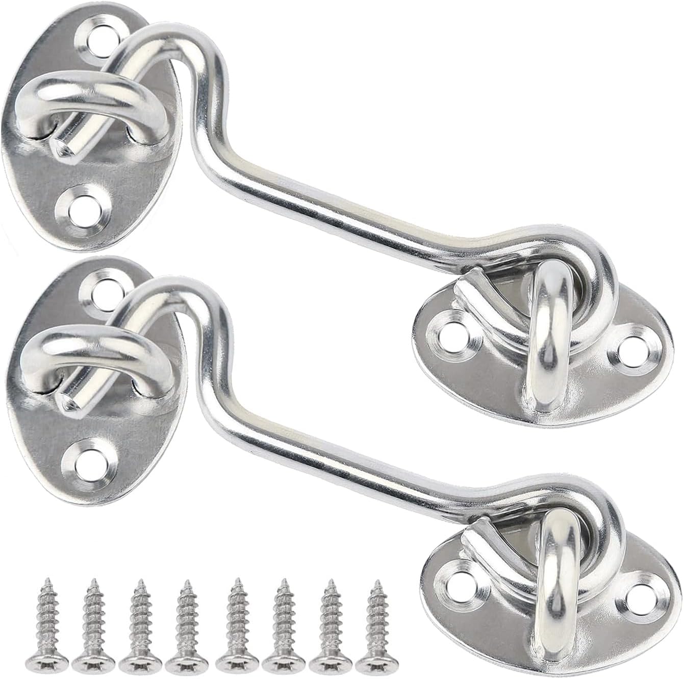 Set Mit 2 Türhaken – Edelstahl – 180° Drehbar – Für Innen- Und Außenbereich – Für Schiebetüren Und Tore – 10,2 Cm