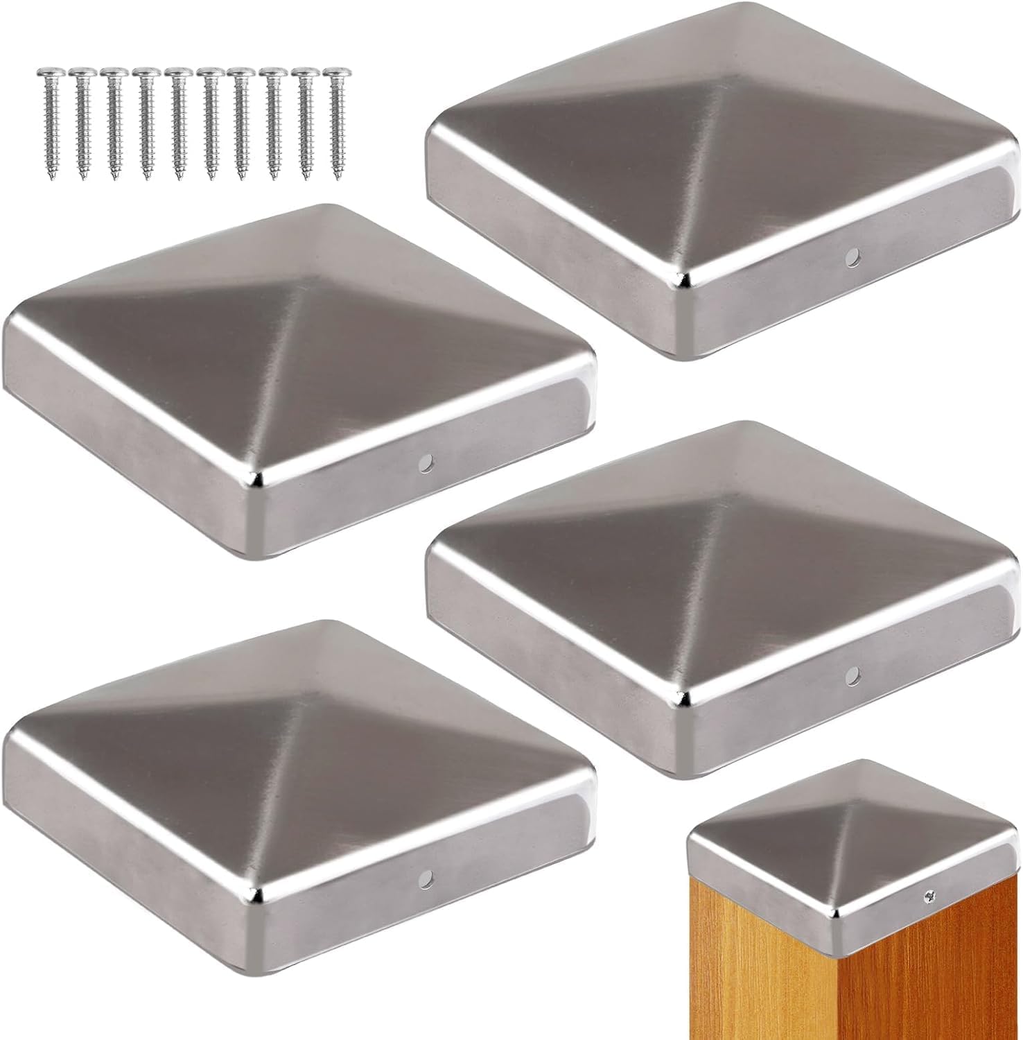Set Mit 5 Pyramidenförmigen Pfostenkappen 120x120mm - Robuster, Verzinkter Stahl - Schützt Holzpfosten - Inklusive Schraubenbefestigung - Für Zäune Und Terrassen