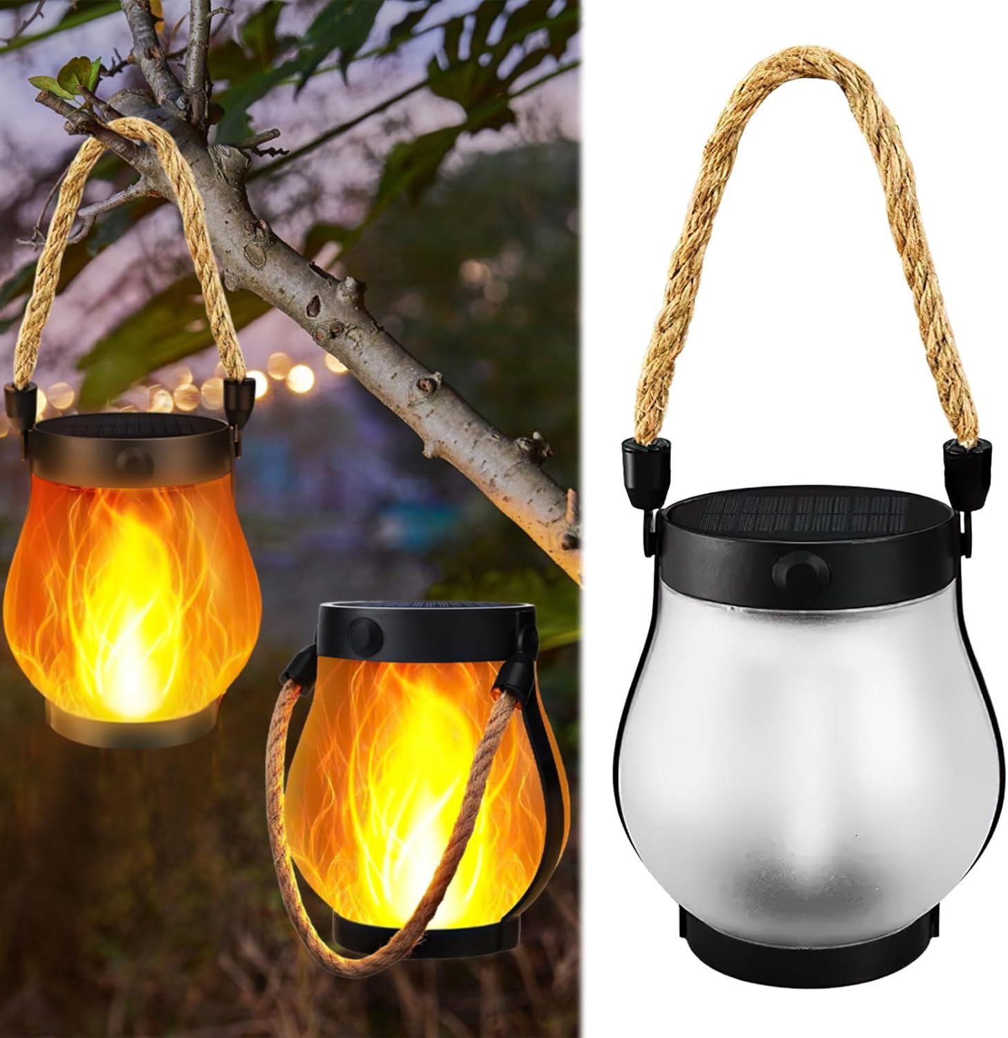 Solarlaterne Mit Flammeneffekt – 1 Stück – Kunststoff – Usb- Und Solarladung – Ipx4 Wasserdicht – Garten, Hof, Balkon