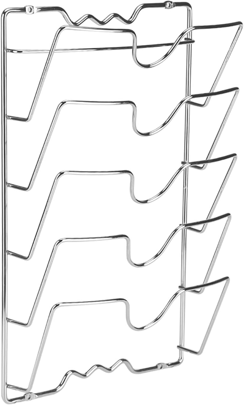 Vertikaler Deckelhalter Aus Metall – 5 Fächer – Verchromter Stahl – Platzsparende Wandaufbewahrung – Für Küche Und Schrank – 40,7 X 25,7 Cm