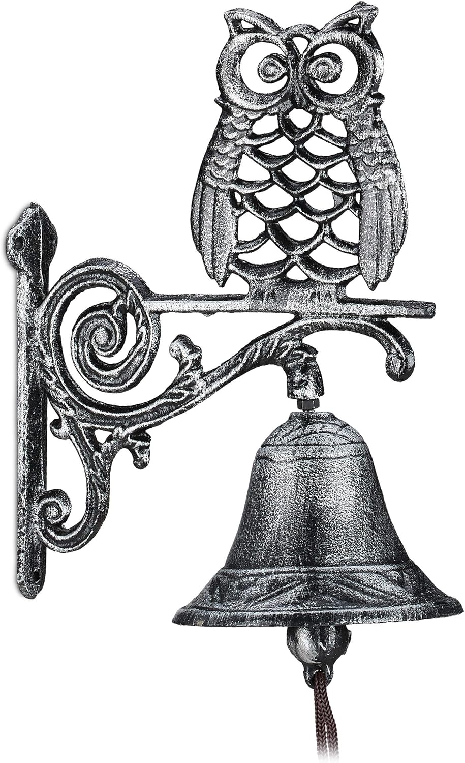 Wandglocke Aus Gusseisen – 1 Stück – Antikes Eulen-design – Robuste Außentürklingel – Für Garten Und Eingangsbereich – Silber, 26,5 Cm