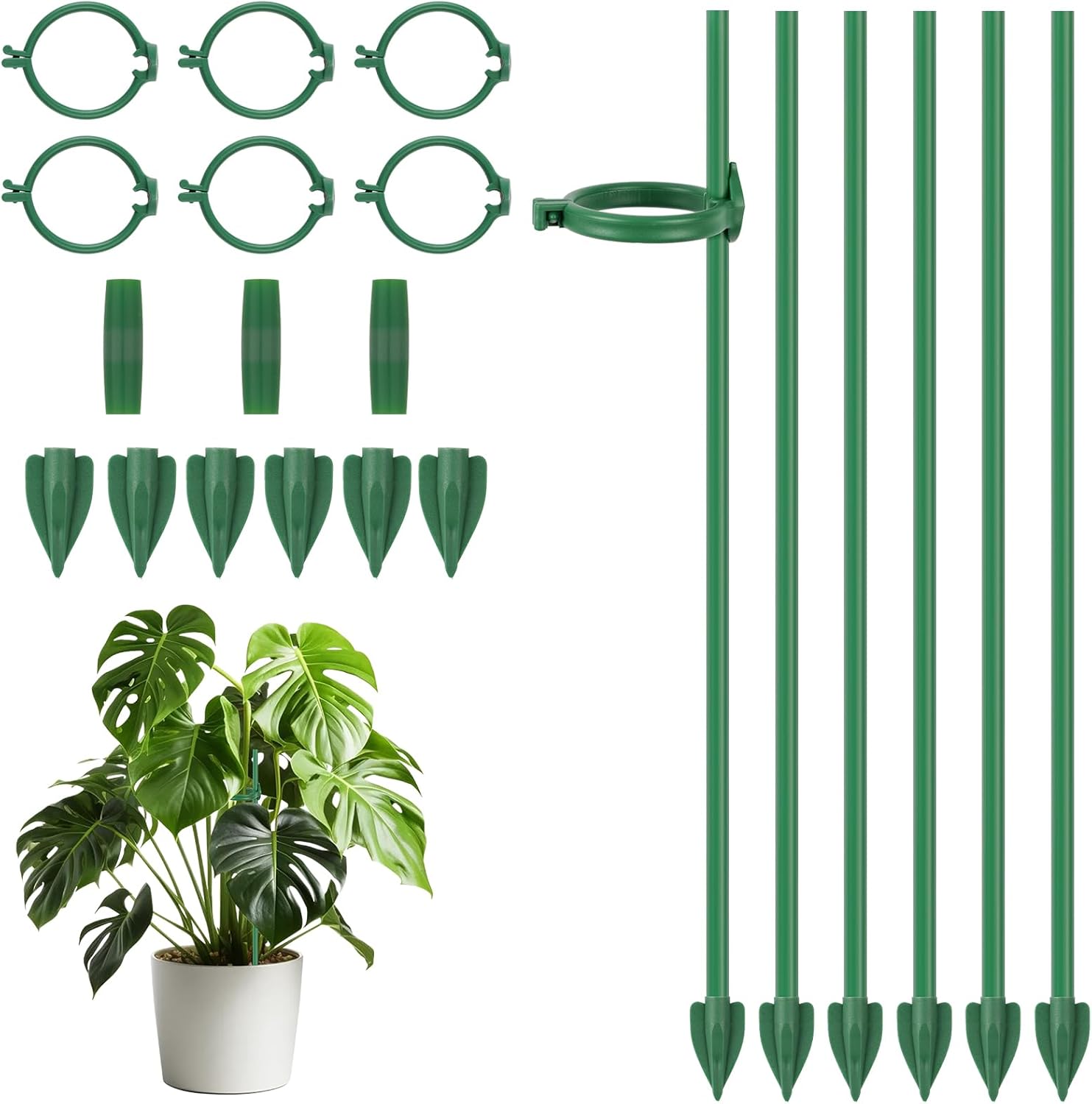Set Mit 21 Pflanzenstützen – Verstellbares Fiberglas-set – Vertikale Stütze Für Tomaten Und Orchideen – Für Den Innen- Und Außenbereich Geeignet – Grün