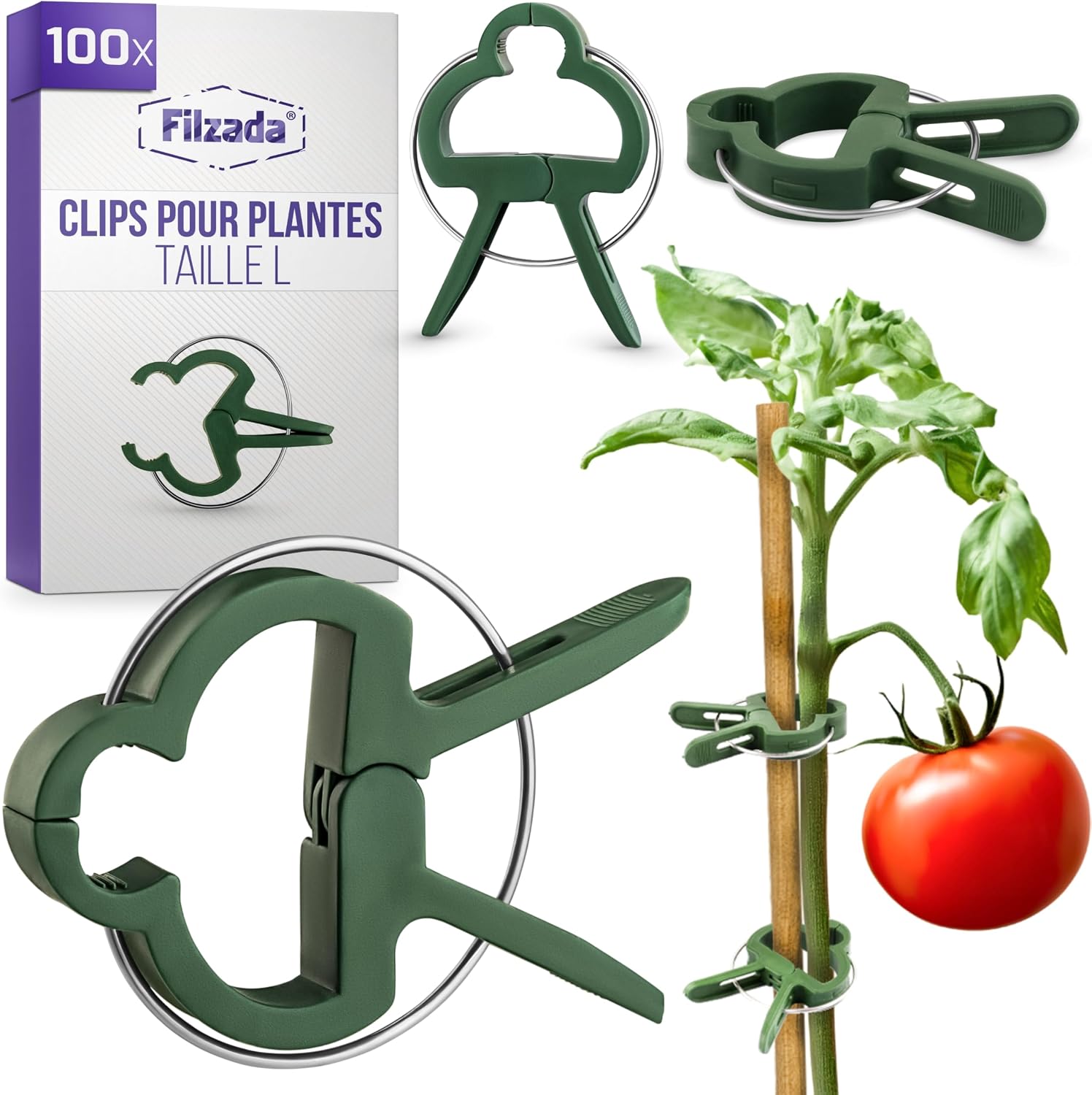 Pflanzenclips – 100 Stück – Kunststoff – Stängelstützen – Gemüsegarten – Grün