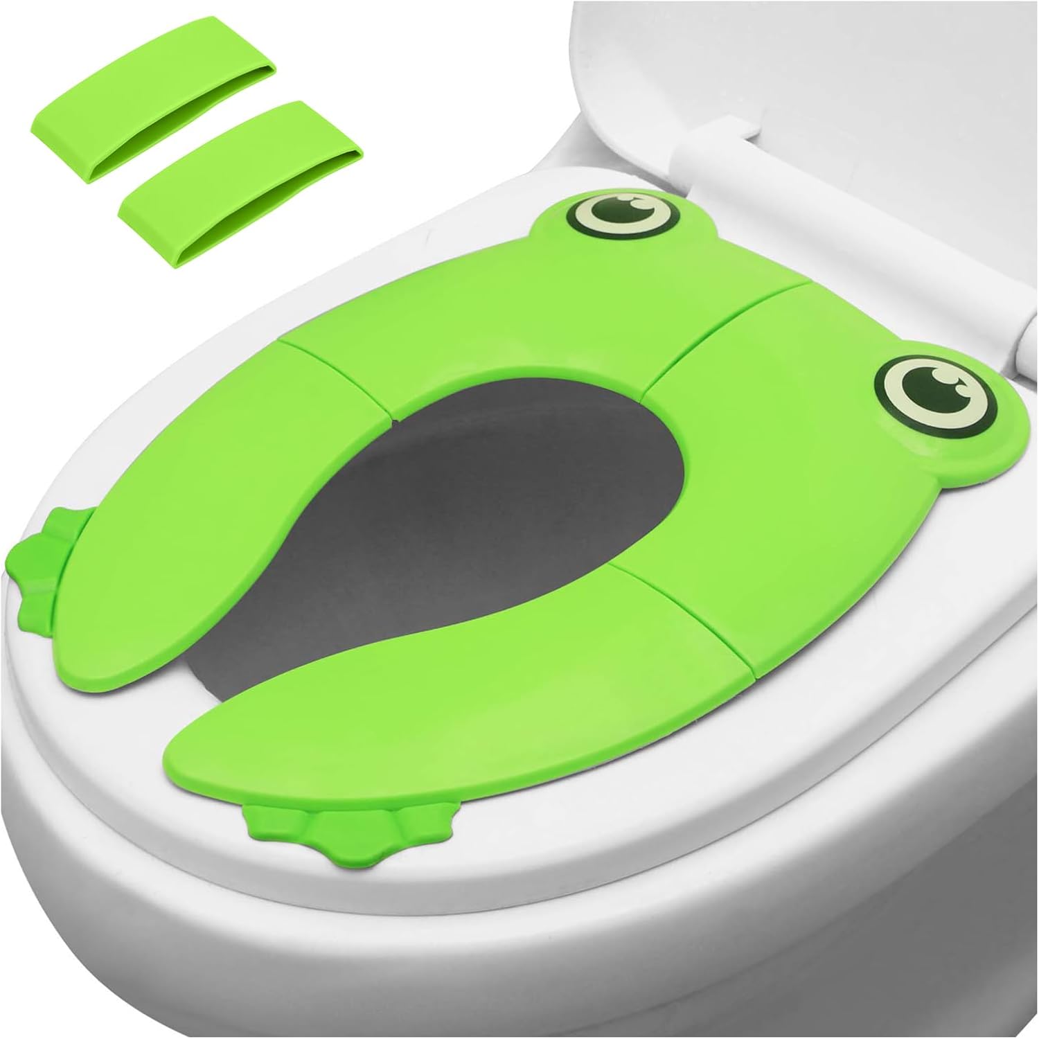 Faltbarer Toilettensitzverkleinerer Für Babys – 1 Stück – Silikon – Froschdesign – Rutschfest – Für Reisen Und Zuhause – Grün