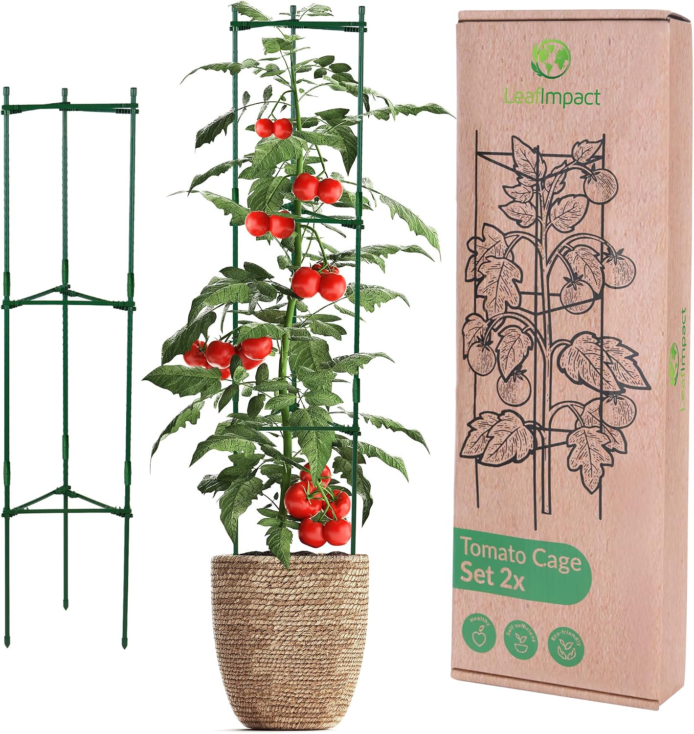 Tomatenkäfig – 2er-set – Grünes Metall – Höhenverstellbar – Rankhilfe Für Kletterpflanzen – 40 Bis 120 Cm