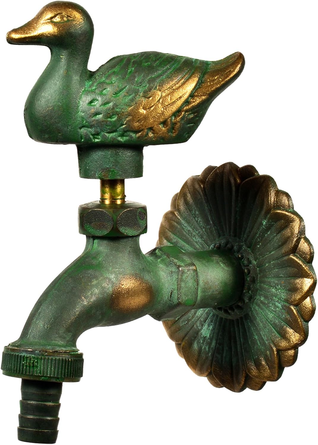 Gartenarmatur Im Antik-stil – 1 Stück – Patiniertes Messing – Entenförmiger Griff Und Wandanschluss – Für Die Gartenbewässerung – Tiefe 95 Mm