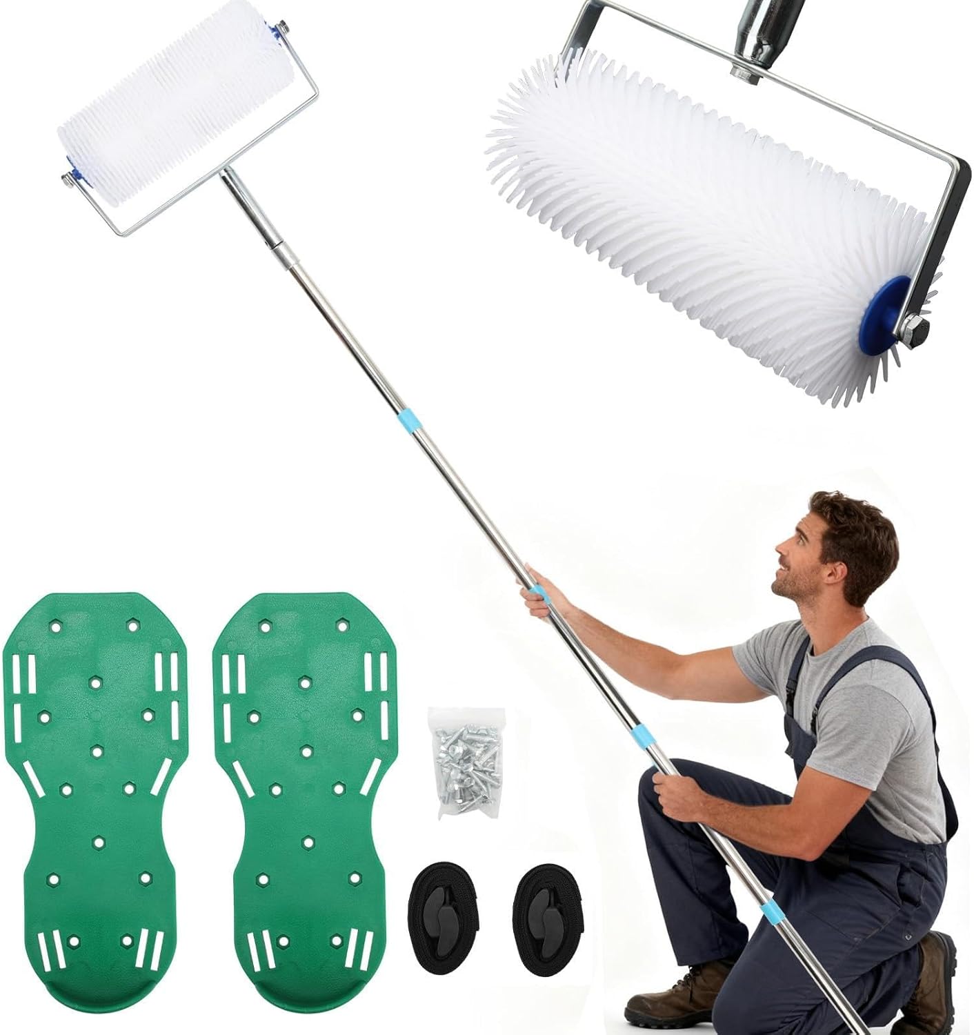 Selbstnivellierendes Estrich-werkzeugset – 3-teilig – Stahl Und Polyester – Wasserwaage Und Gleitschuhe – Für Harz- Und Betonböden – 23 Cm Und 190 Cm