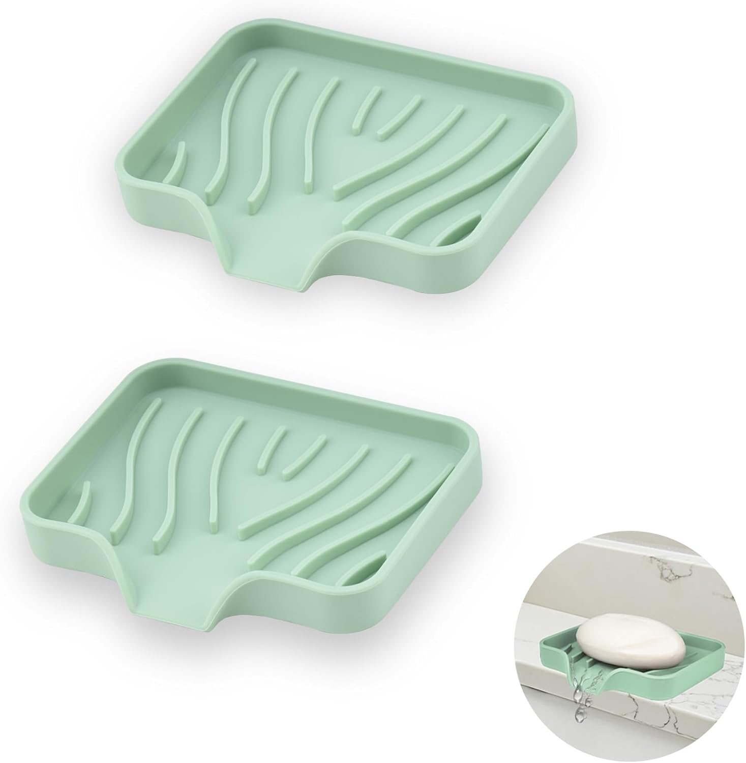 Silikon-seifenschale – 2er-set – Abgeschrägtes Design Mit Abfluss – Rutschfest Und Hygienisch – Für Bad Und Küche – Grün