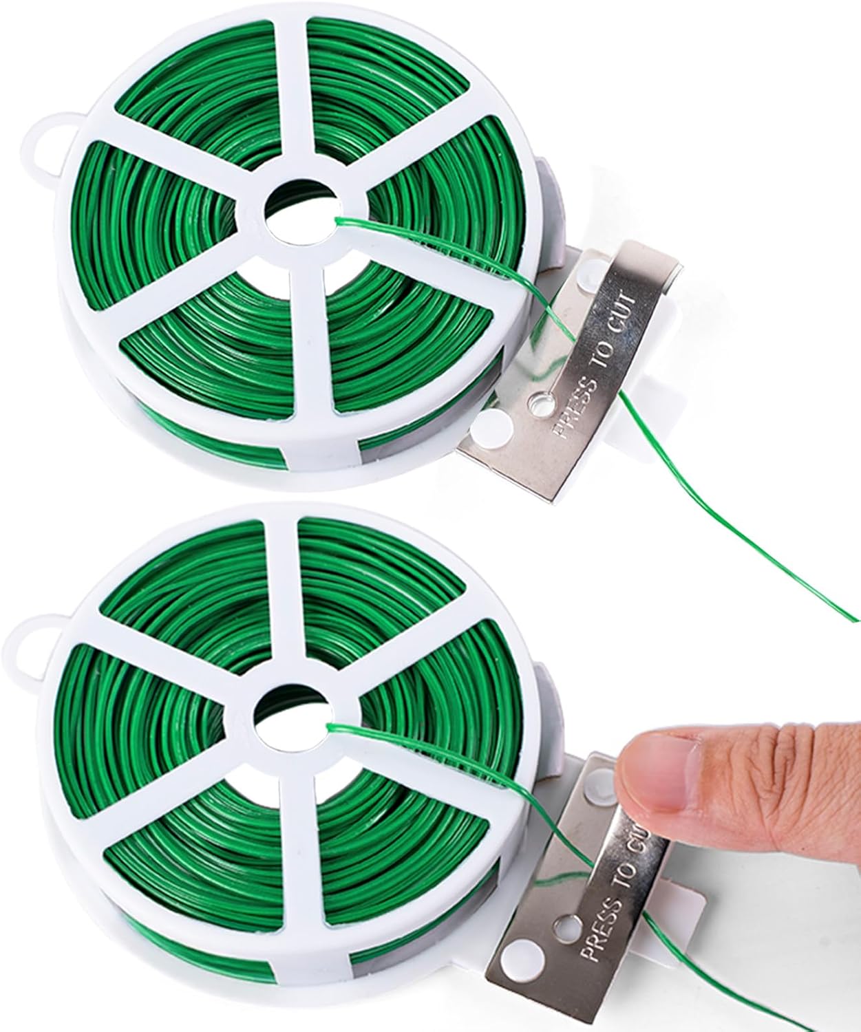 Grüner Gartendraht – 2 Rollen À 50 M – Flexibler, Kunststoffbeschichteter Stahl – Mit Integriertem Drahtschneider – Für Kletterpflanzen Und Blumen – Gesamtlänge 100 M