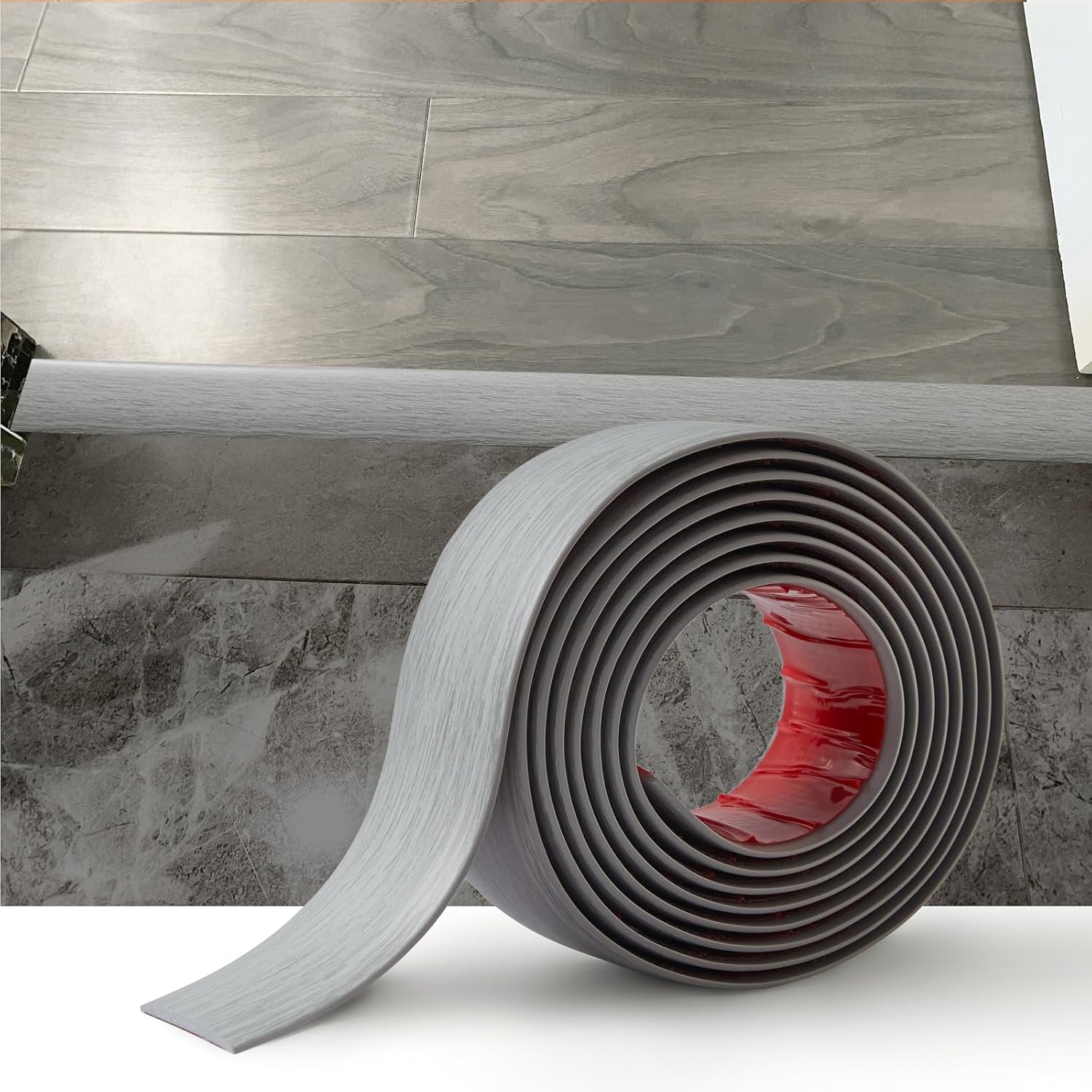 Selbstklebende Übergangsleiste – 2 M – Pvc, Holzoptik – Flexible Bodenübergangsleiste – Innenbereich Küche/wohnzimmer – Hellgrau, 5 Cm