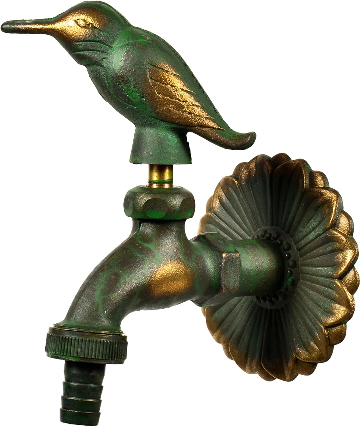 Gartenarmatur Im Antik-stil – 1 Stück – Patiniertes Messing – Dekorativer Vogelgriff – Für Den Außenbereich Und Die Terrasse – Tiefe 95 Mm