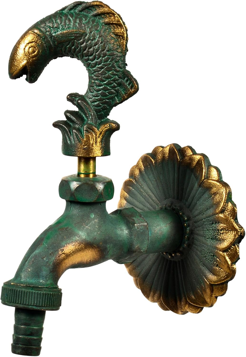 Gartenarmatur „nostalgia“ – 1 Stück – Patiniertes Messing – Fischförmiger Griff – Für Den Außenbereich Und Zur Wandmontage – 1/2-zoll-gewinde