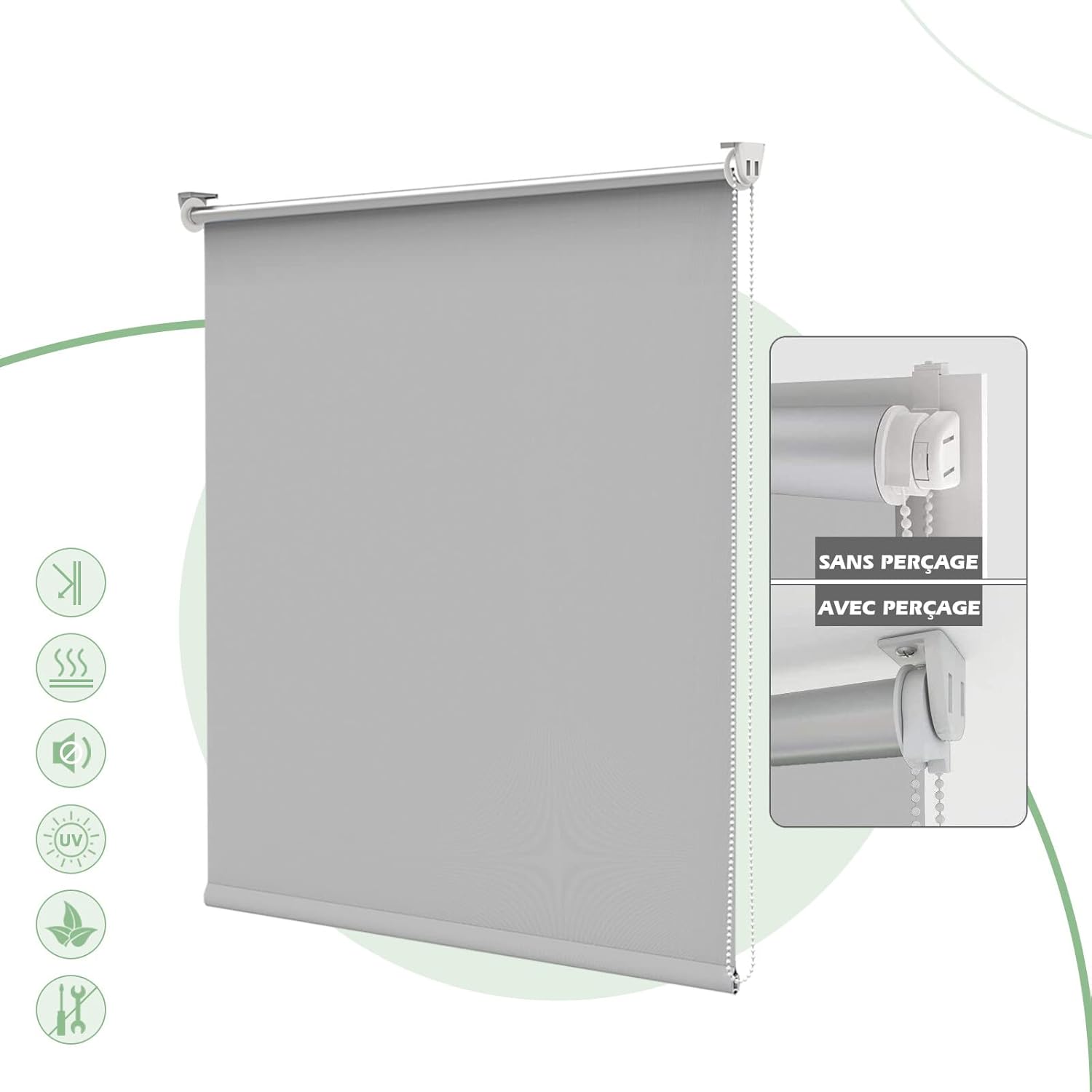 Verdunkelungsrollo – 1-teilig – Hellgraues Polyester – Wärmedämmung – Schlaf- Und Wohnzimmer – 55 X 120 Cm