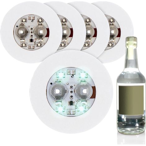 Set Mit 5 Selbstklebenden Flaschenlichtern, Kaltweiß, 6 Cm, Runde Led-lichtaufkleber, Batteriebetrieben