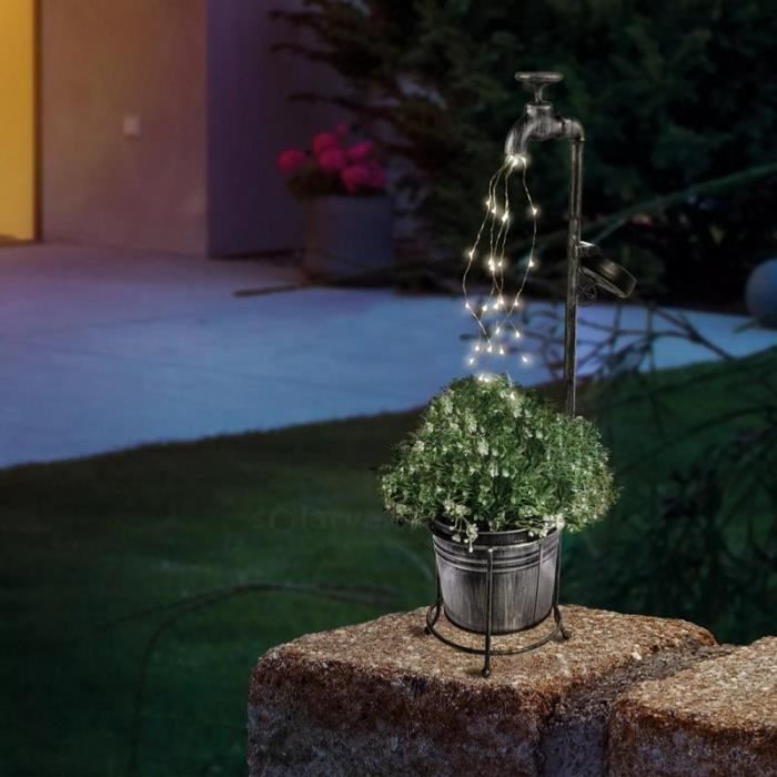 1 Dekorativer Wasserhahn, Solarbetrieben, Led, Pflanzgefäß, Für Den Außenbereich