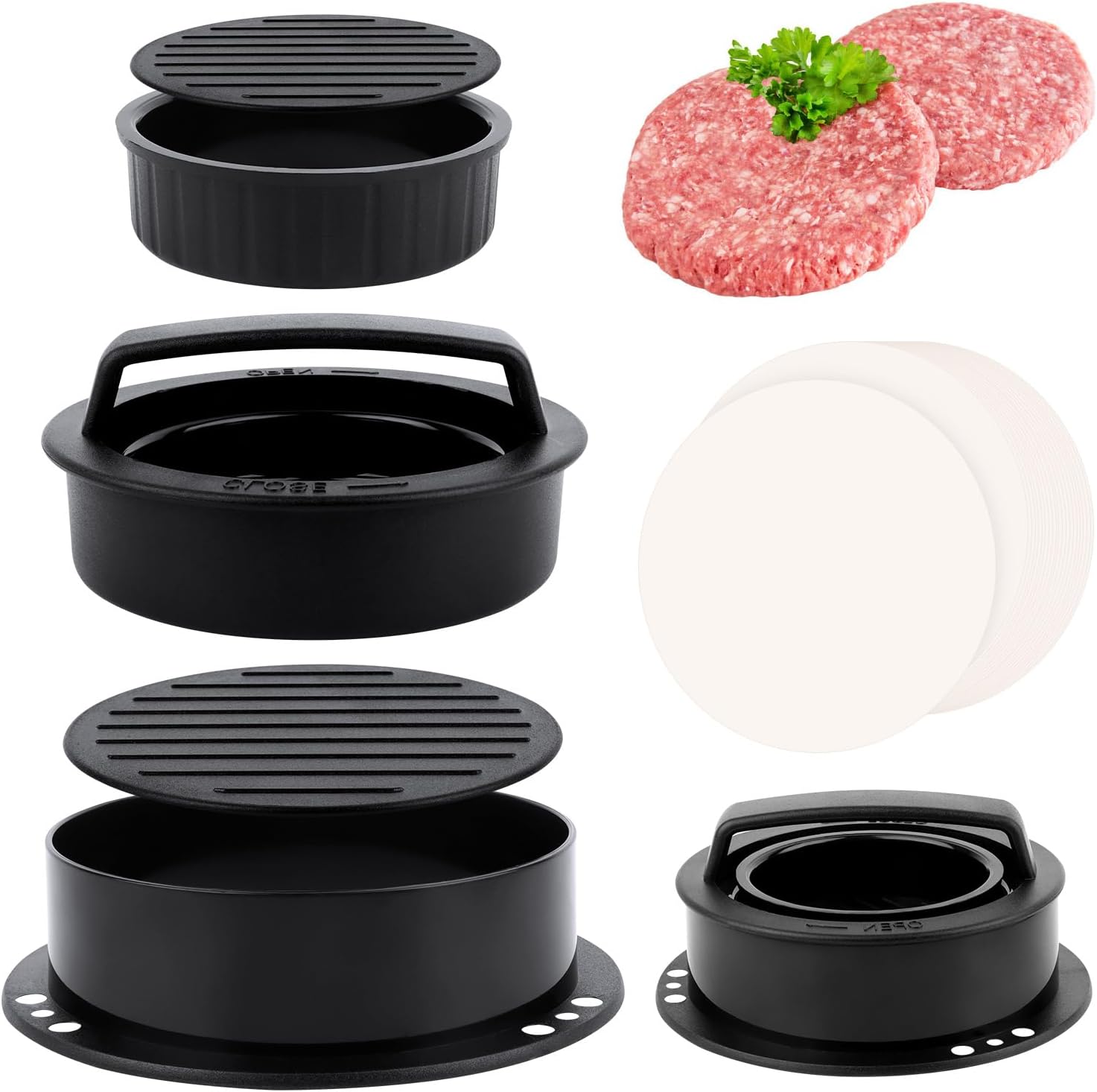 3-in-1 Hamburgerpresse – Formset – Antihaftbeschichtung – Für Burger-patties Und Steaks – Backen Und Grillen – 13,2 X 13,2 X 7,5 Cm