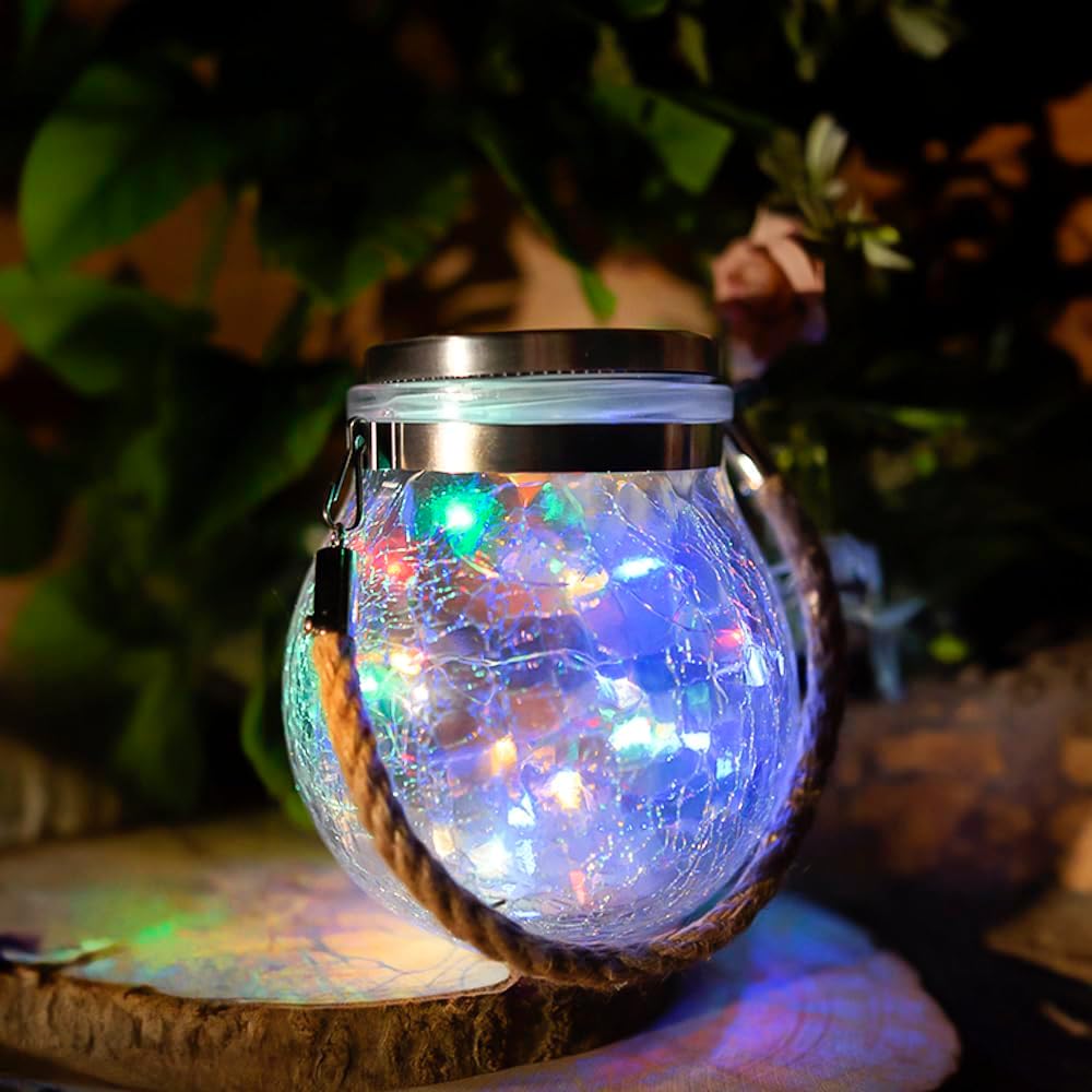 Solarlaterne – 1 Stück – Mehrfarbiges Glas – Automatische Rgb-beleuchtung – Für Garten, Camping – Mit Ständer
