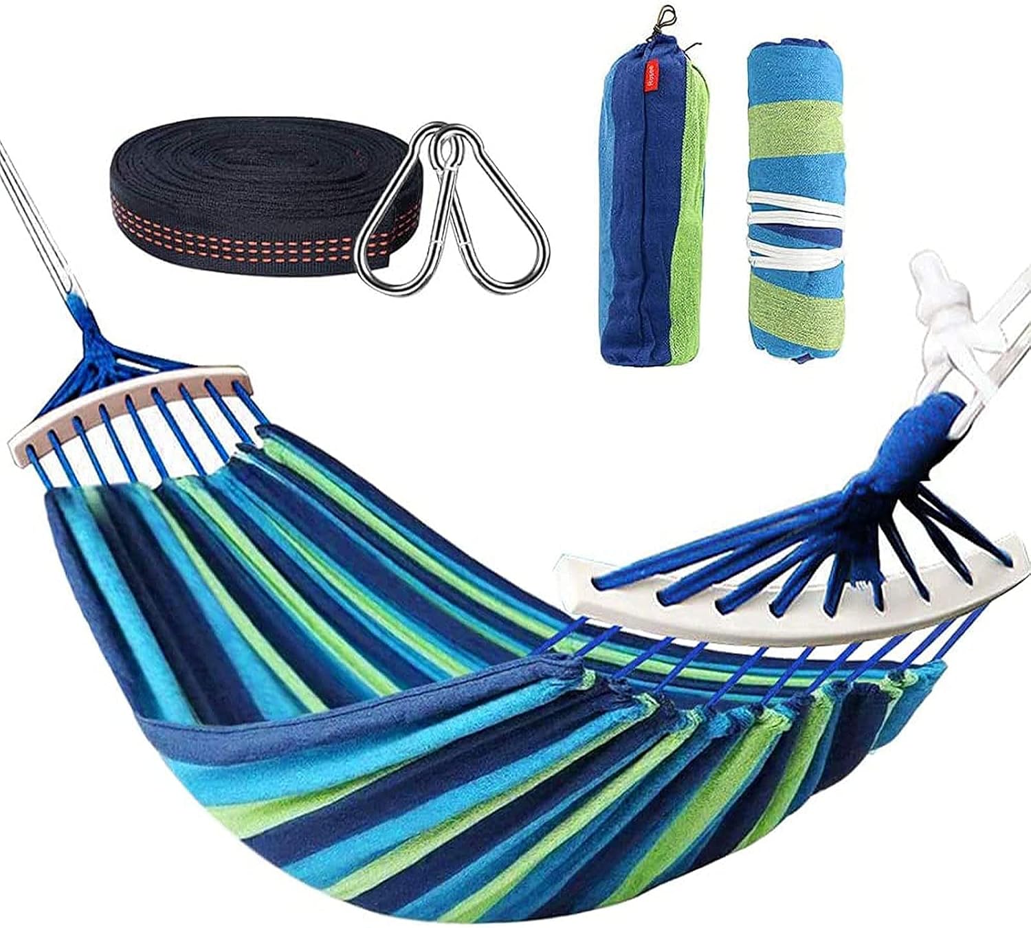 Doppelhängematte – 2 Personen – Baumwoll-polyester-mischgewebe – Belastbarkeit: 300 Kg – Garten, Camping, Balkon – 280 X 150 Cm
