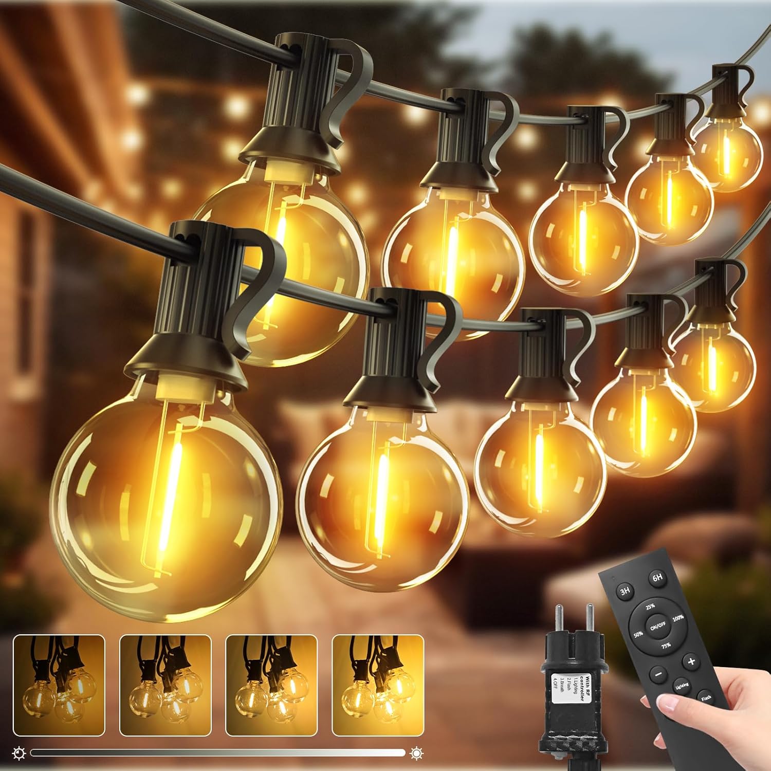 2er-set 10 M Led-lichterketten G40 – Dimmbar Mit Fernbedienung – Wasserdicht (ip65) Für Garten Und Terrasse