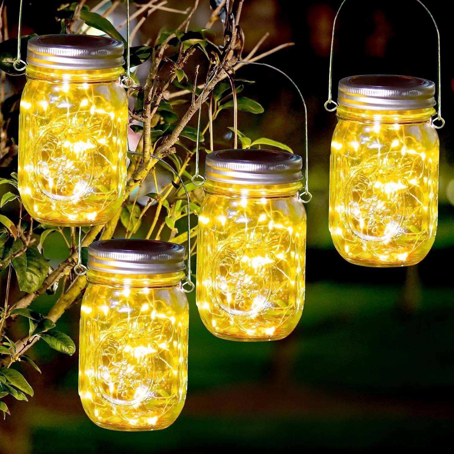 Solarlaterne – 4er-set – Mason Glass – 30 Warmweiße Leds – Ip65 Wasserdicht – Garten, Terrasse, Hochzeit