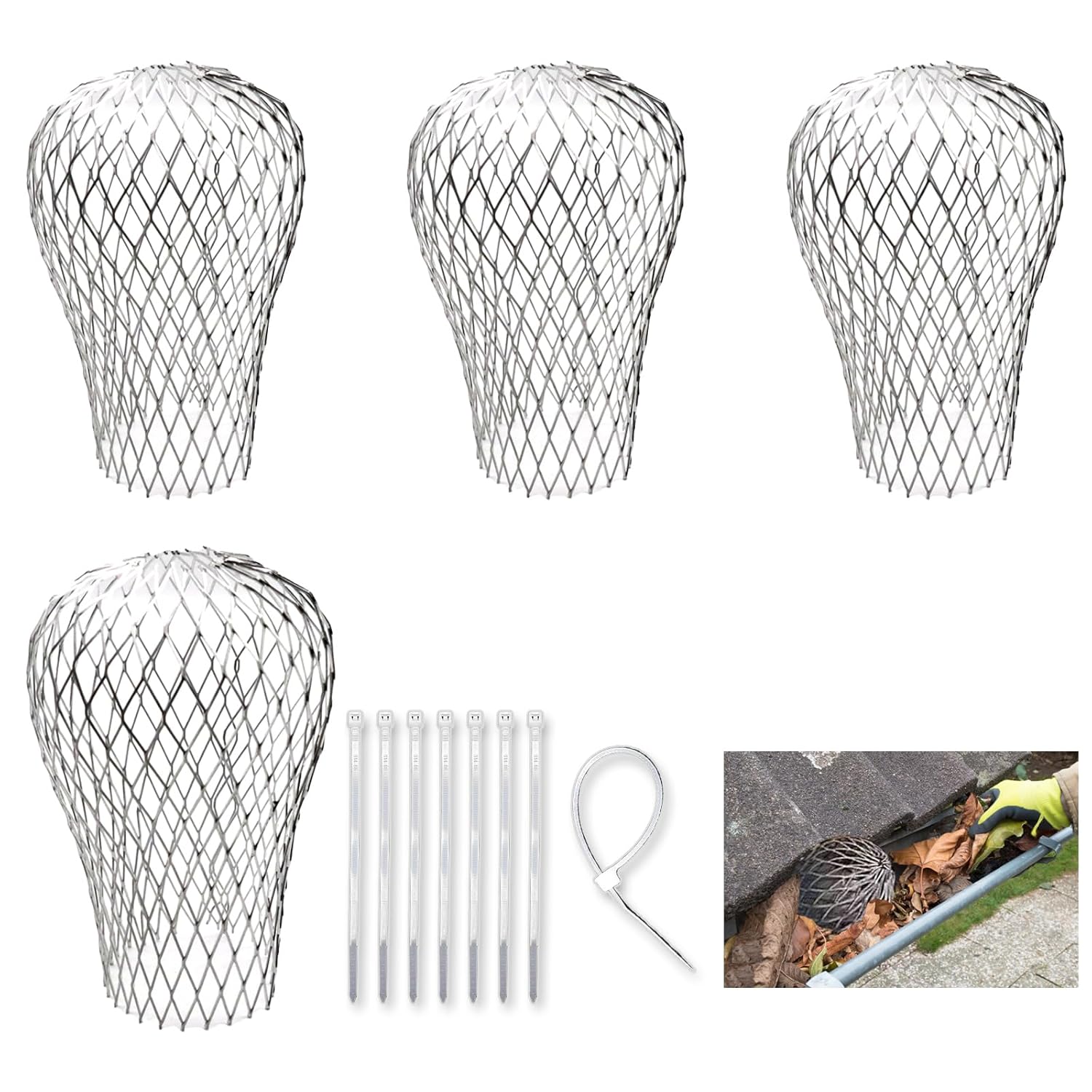 Dachrinnenschutz – 4-teilig – Aluminiumlegierung – Verstellbarer Filter – Für Rohre Von 3 Bis 15 Cm Durchmesser – Verzinkt