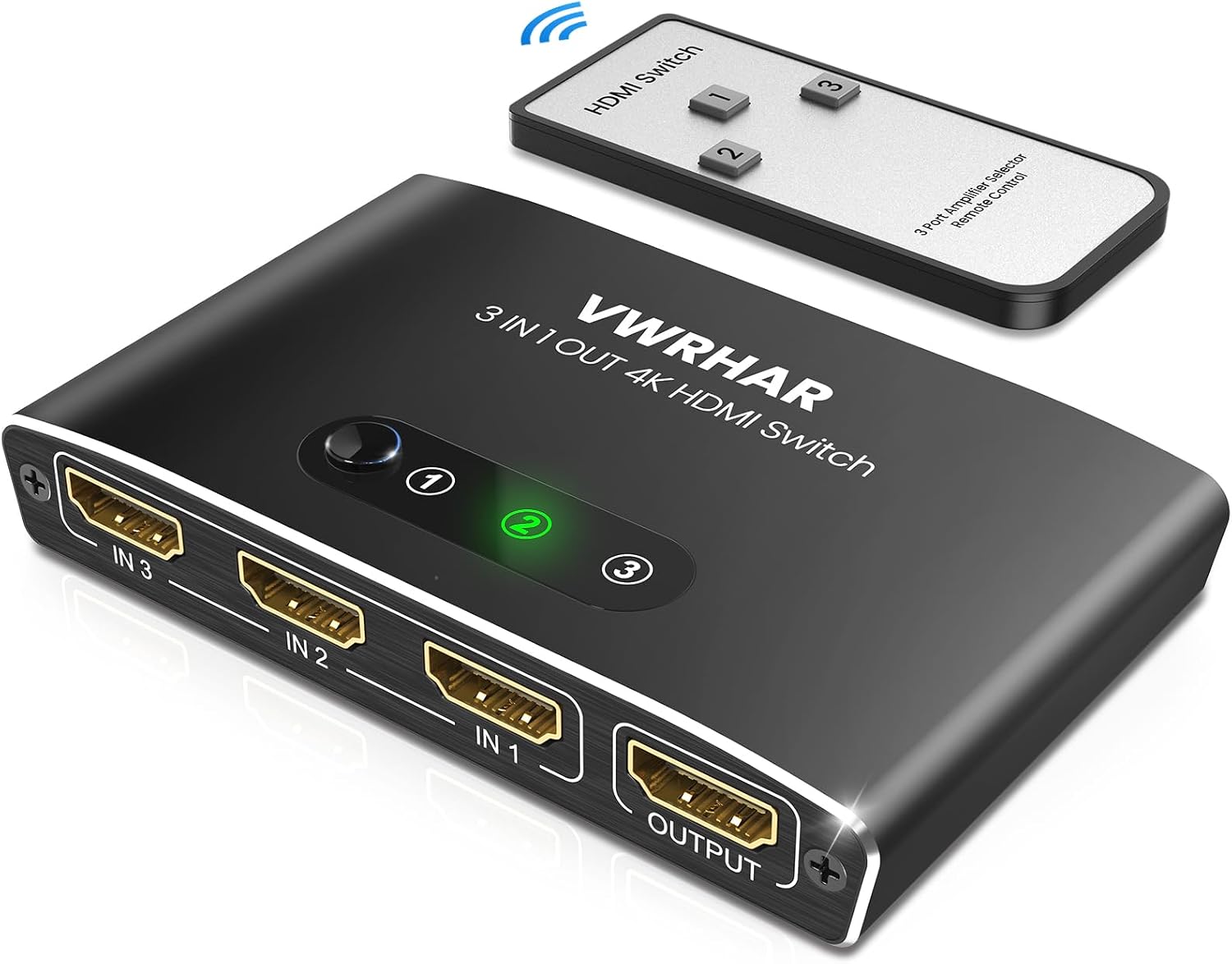 Hdmi-switch Mit 3 Eingängen Und 1 Ausgang – Aluminium, 4k 60hz Hdr 3d – Mit Fernbedienung Für Pc, Konsole Und Tv