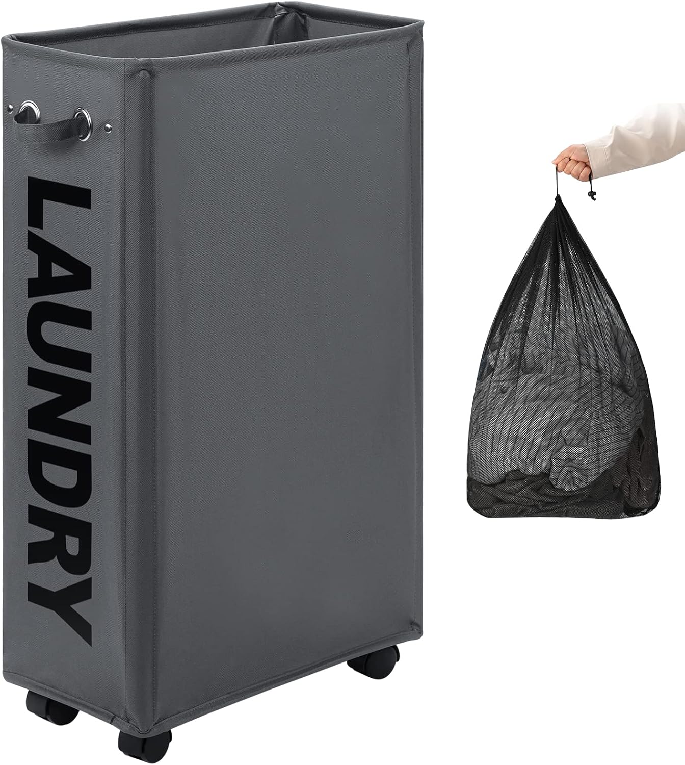 Wäschekorb – 1 Stück – 600d Oxford-gewebe – Faltbar Mit Rollen – Badezimmeraufbewahrung – 73,6 Cm, Grau