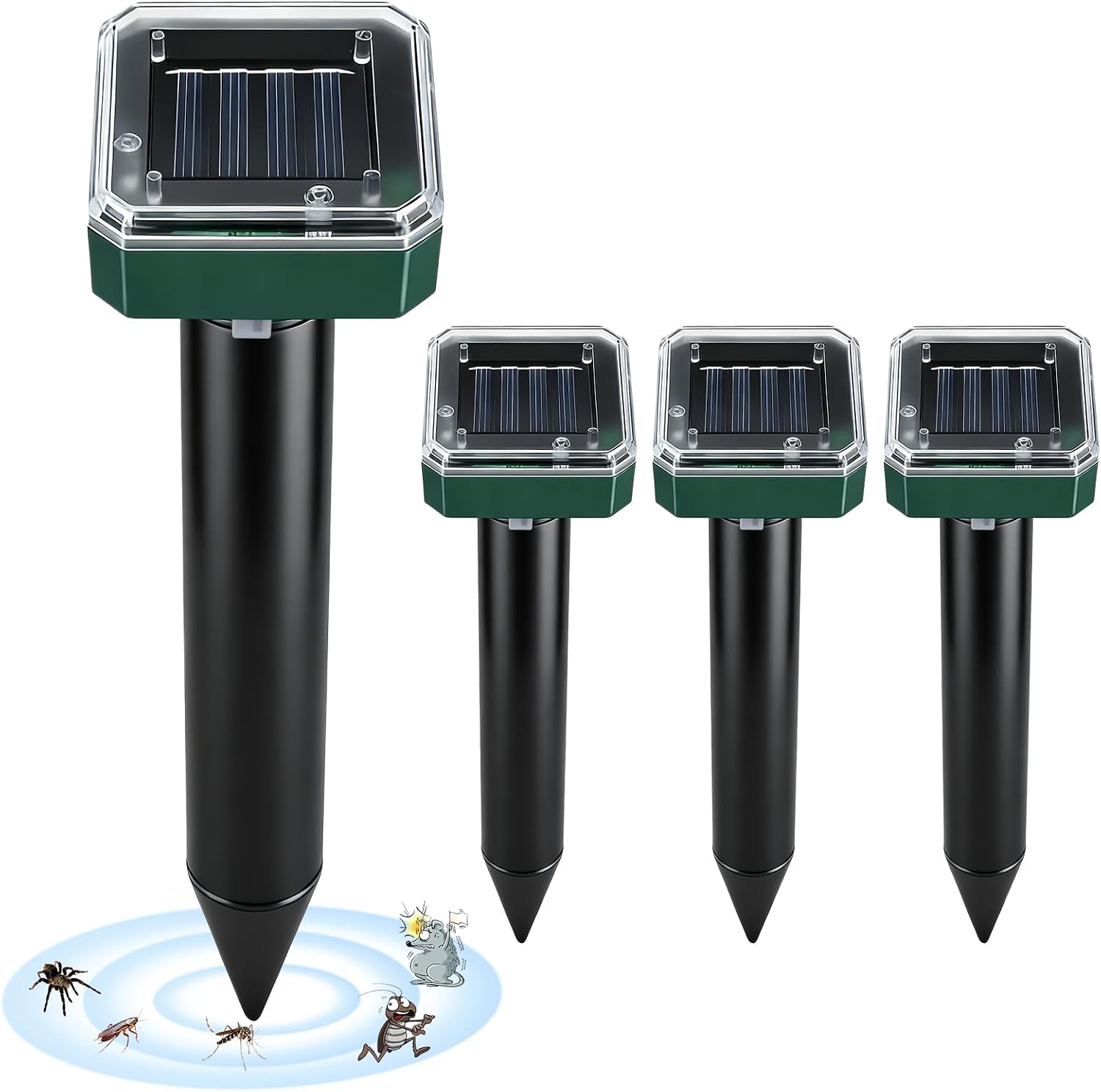 Solarbetriebener Maulwurfsvertreiber – 4er-pack – Ultraschall Und Vibration – Ip65 Wasserdicht – Für Garten Und Rasen