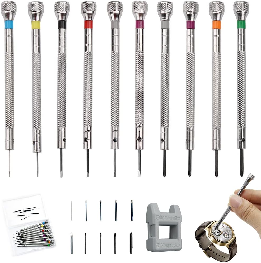 Set Mit 10 Präzisionsschraubendrehern – Stahl – Schlitz- Und Kreuzschlitzköpfe – Uhren- Und Elektronikreparatur – 0,6 Bis 2,0 Mm