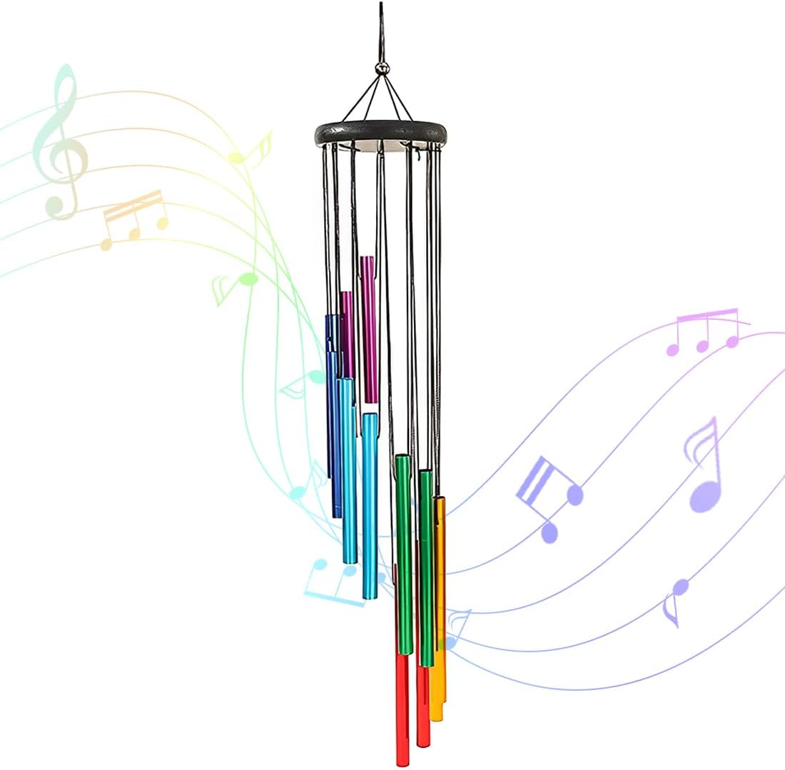 Windspiel – 12 Röhren – Aluminium – Harmonischer Klang – Garten, Veranda, Terrasse – 52 Cm, Mehrfarbig