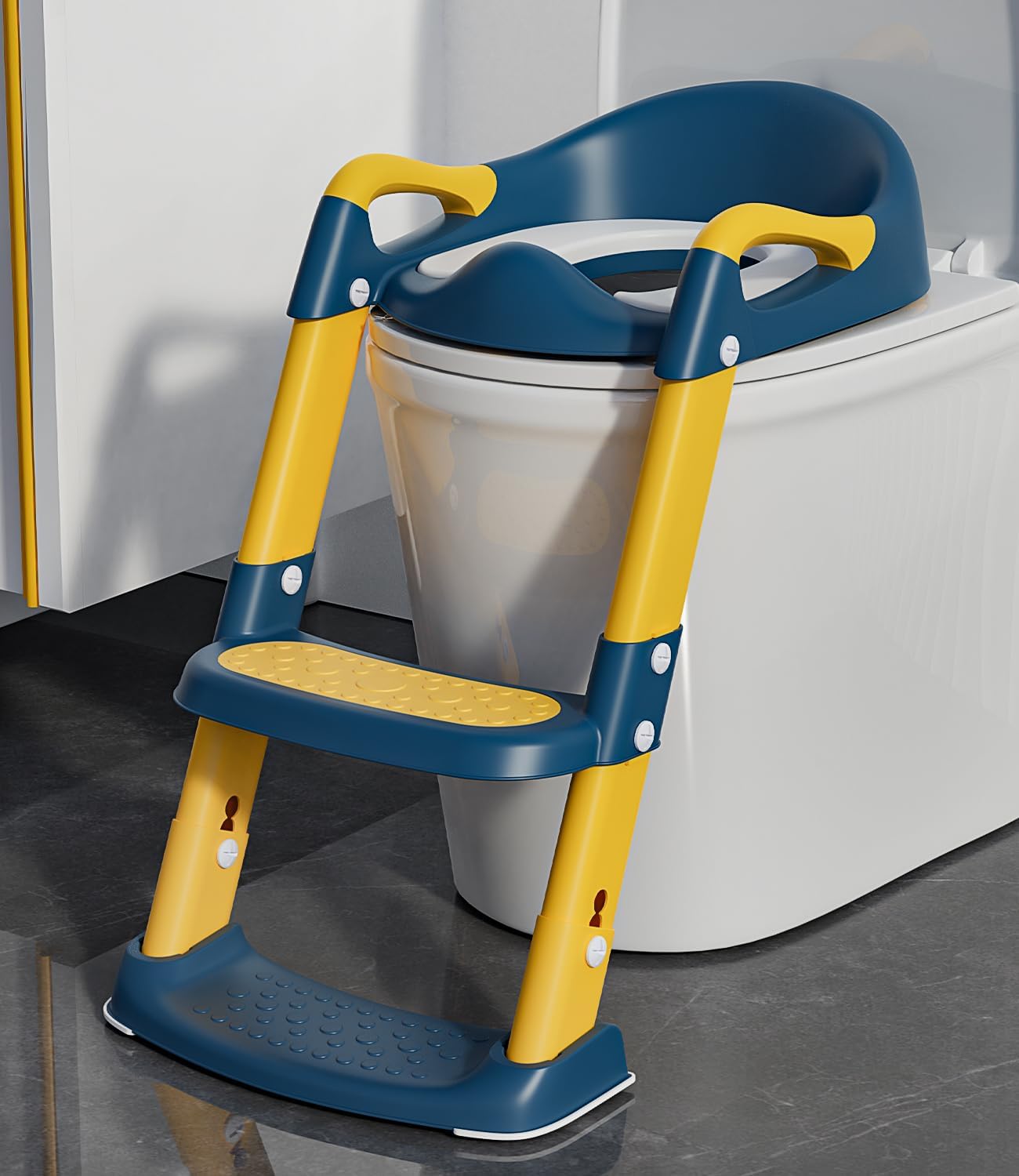 Kinder-wc-sitzverkleinerer Mit Stufe – 1 Stück – Pp Und Tpe – Faltbar Und Verstellbar – Für Runde Toiletten – Blau Und Gelb