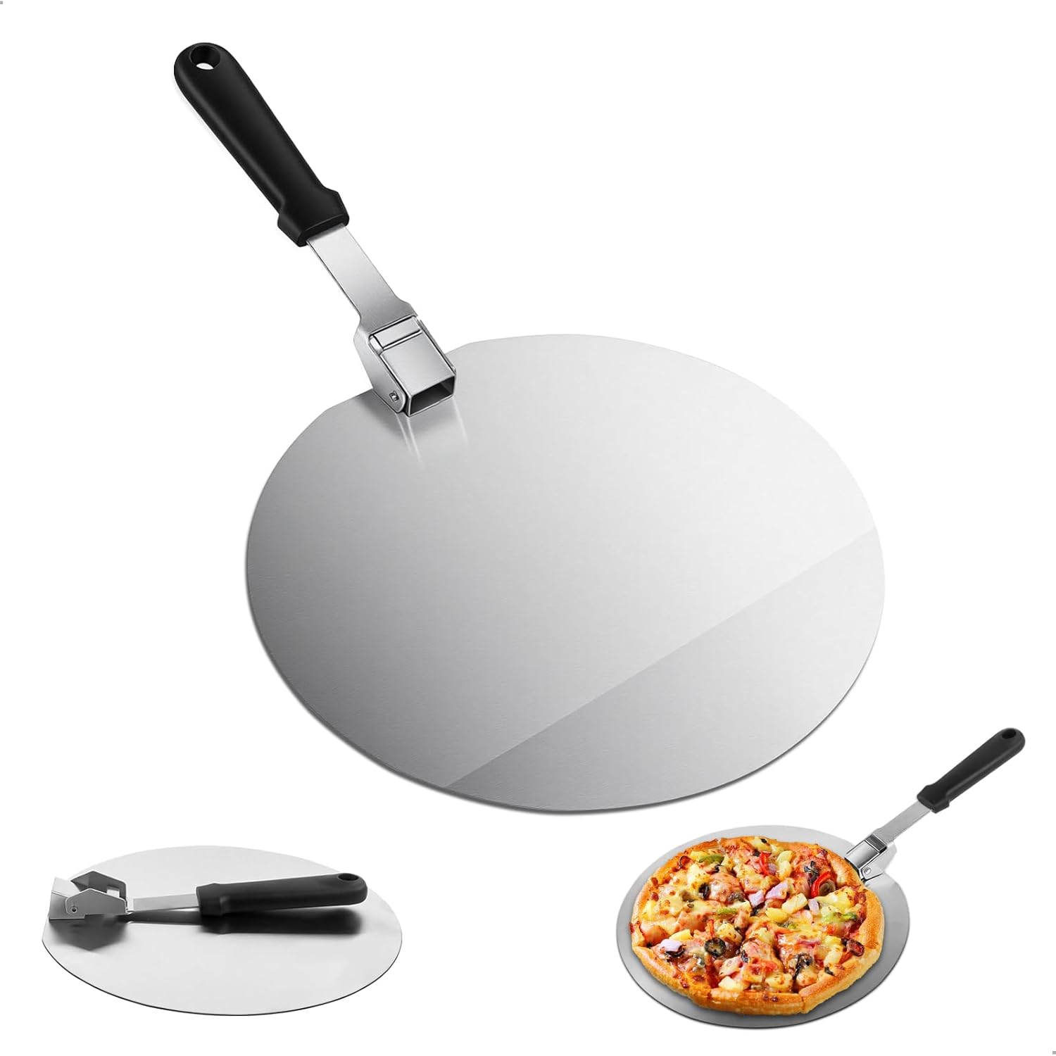 Pizzaschieber – 1 Stück – Edelstahl – Klappgriff – Für Backofen Und Grill – 30,5 X 29,5 Cm